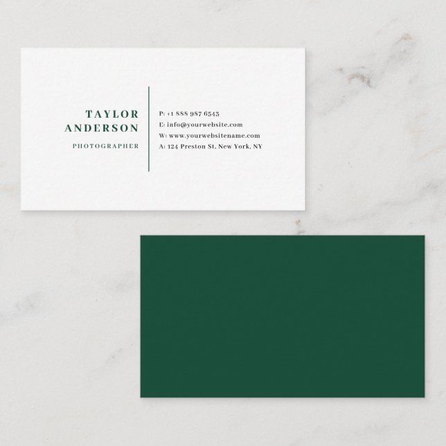 Emerald Green Modern Serif Typography Minimalist Business Card (Front/Back)