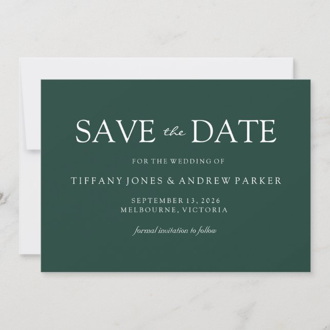 Emerald Green Modern Simple Wedding Save The Date (Front)