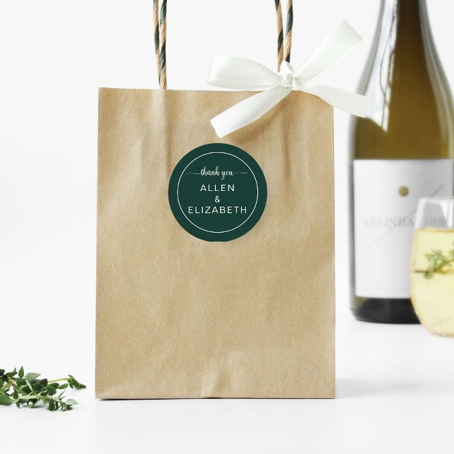 Emerald Green Modern Thank You Card Wedding Favour Classic Round Sticker (Creator Uploaded)