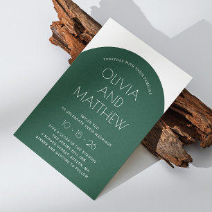 Emerald green modern typography arch wedding + QR Invitation