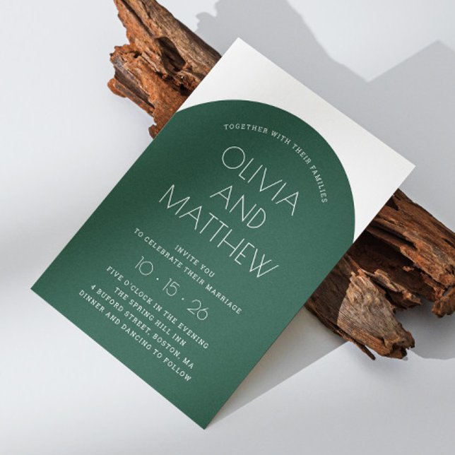 Emerald green modern typography arch wedding + QR Invitation (Creator Uploaded)
