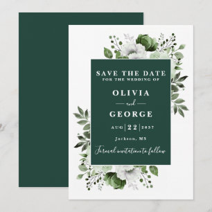 Emerald Green Modern Watercolor Floral Wedding Save The Date