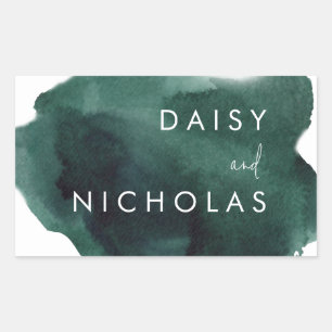 Emerald Green Modern Watercolor Wedding Engagement Rectangular Sticker