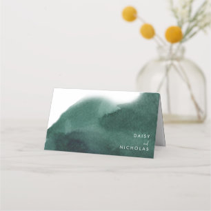 Emerald Green Modern Watercolor Wedding Place Card
