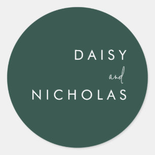 Emerald Green Modern Wedding Engagement Classic Round Sticker