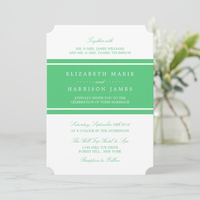 Emerald Green Modern Wedding Invitation (Standing Front)
