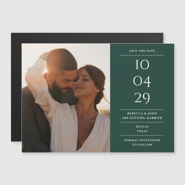 Emerald Green Modern Wedding Photo Save The Date Magnetic Invitation (Front/Back)
