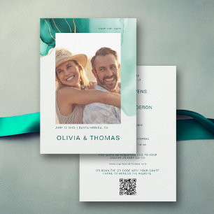 Emerald Green Modern Wedding QR Photo Save Date Invitation