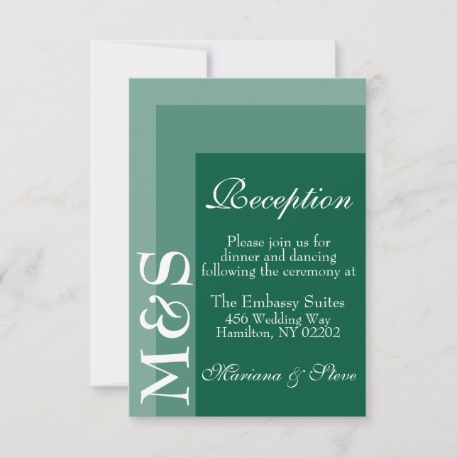 Emerald Green Modern Wedding Reception Card (Front)