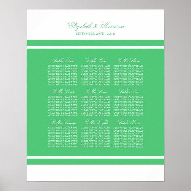 Emerald Green Modern Wedding Seating Chart (Front)