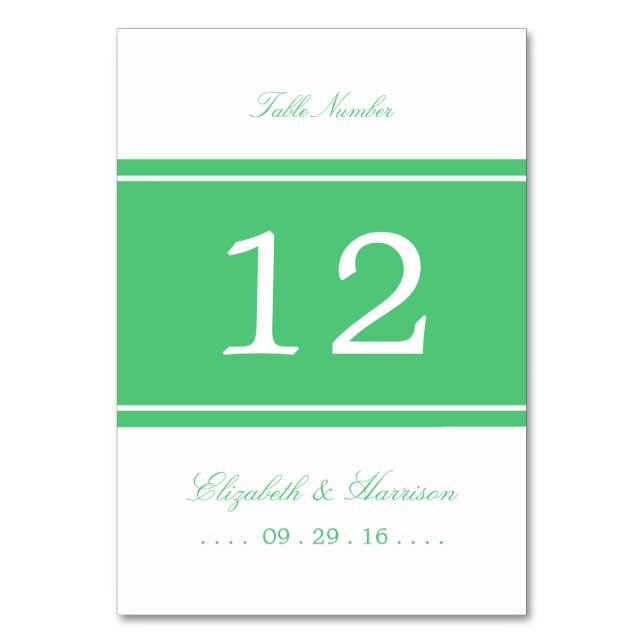 Emerald Green Modern Wedding Table No. Table Number (Front)