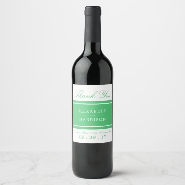 Emerald Green Modern Wedding Wine Label (Front)