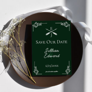 Emerald Green Monogram and Arrows Save The Date Announcement