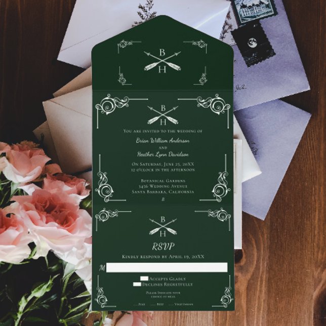 Emerald Green Monogram and Arrows Wedding All In One Invitation (Emerald Green Monogram and Arrows Wedding All in One Invitation)