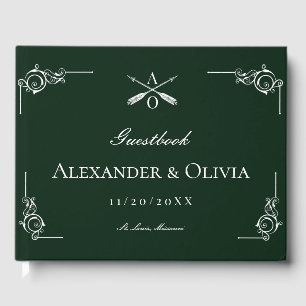 Emerald Green Monogram and Arrows Wedding Guest Book