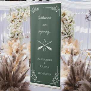 Emerald Green Monogram and Arrows Wedding Retractable Banner