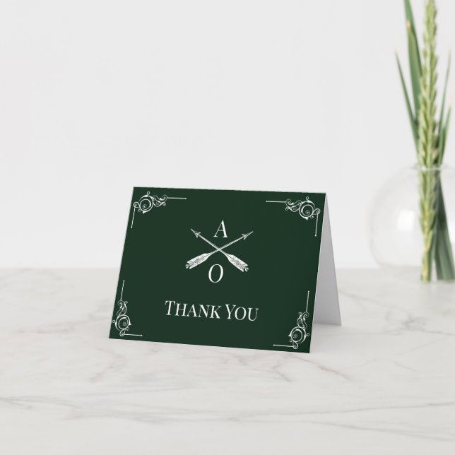 Emerald Green Monogram & Arrows Wedding Thank You (Front)