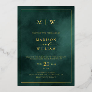 Emerald Green Monogram & Border Elegant Wedding