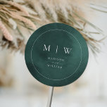 Emerald Green Monogram & Border Elegant Wedding Classic Round Sticker<br><div class="desc">Emerald Green Monogram & Border Elegant Wedding Classic Round Sticker</div>