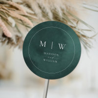 Emerald Green Monogram & Border Elegant Wedding