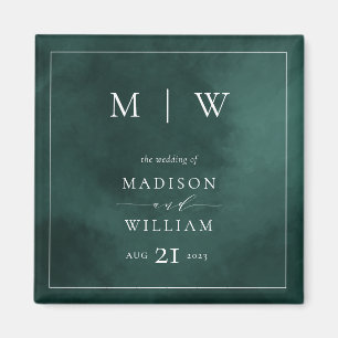 Emerald Green Monogram & Border Wedding Magnet