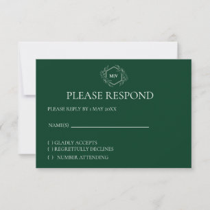 Emerald Green Monogram Crest RSVP card
