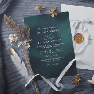 Emerald Green Monogram Elegant QR Code Wedding Invitation