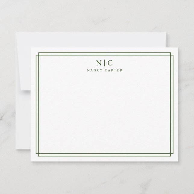 Emerald Green Monogram Geometric Border Card (Front)
