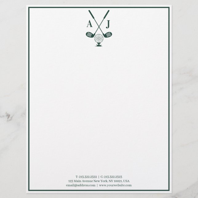 Emerald Green Monogram Golf Custom Letterhead (Front)
