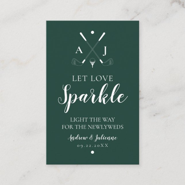 Emerald Green Monogram Golf Wedding Sparkler Tag (Front)