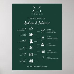 Emerald Green Monogram Golf Wedding Timeline Poster