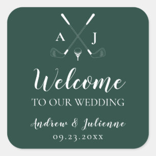 Emerald Green Monogram Golf Wedding Welcome Bag Square Sticker