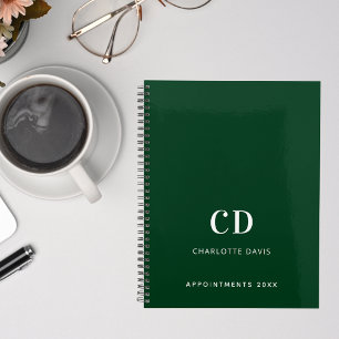 Emerald green monogram initials 2026 planner