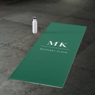 Emerald green monogram initials name yoga mat