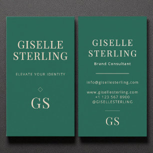 Emerald Green Monogram Modern Elegant Minimalist  Business Card