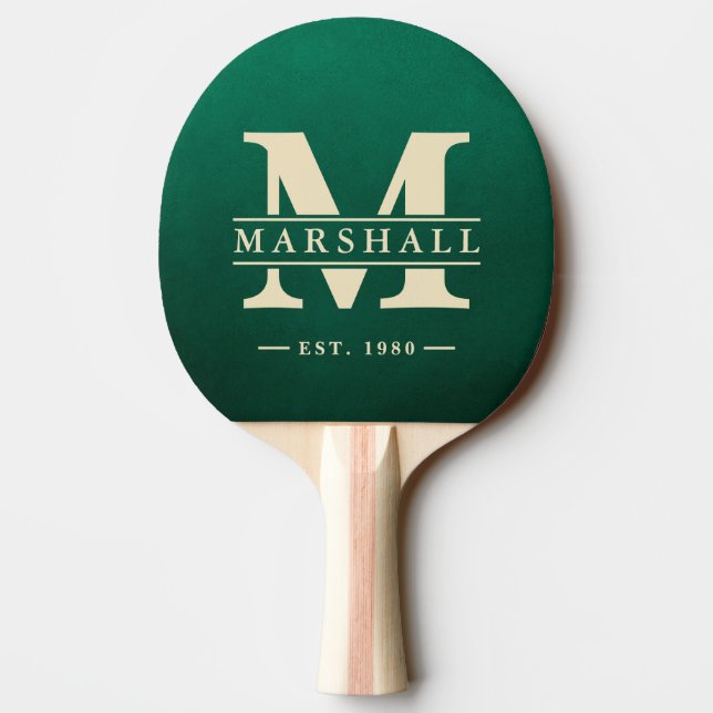 Emerald Green Monogram & Name Overlay Ping Pong Paddle (Back)