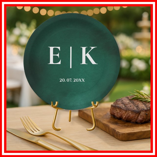 Emerald Green | Monogram Paper Plate (Creator Uploaded)