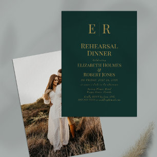 Emerald Green Monogram Photo Rehearsal Dinner Invitation
