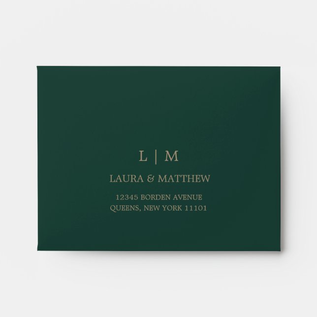 Emerald Green Monogram Return Address Wedding Envelope (Front)