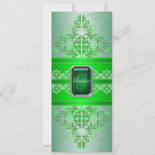 Emerald Green Monogram Ribbon Wedding Invitation