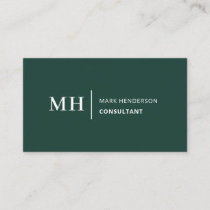 Emerald Green Monogram Trendy Elegant Modern Business Card