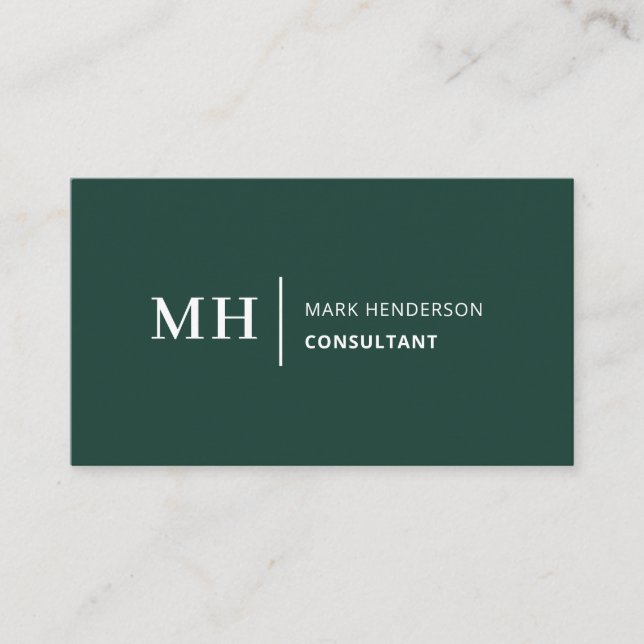Emerald Green Monogram Trendy Elegant Modern Business Card (Front)