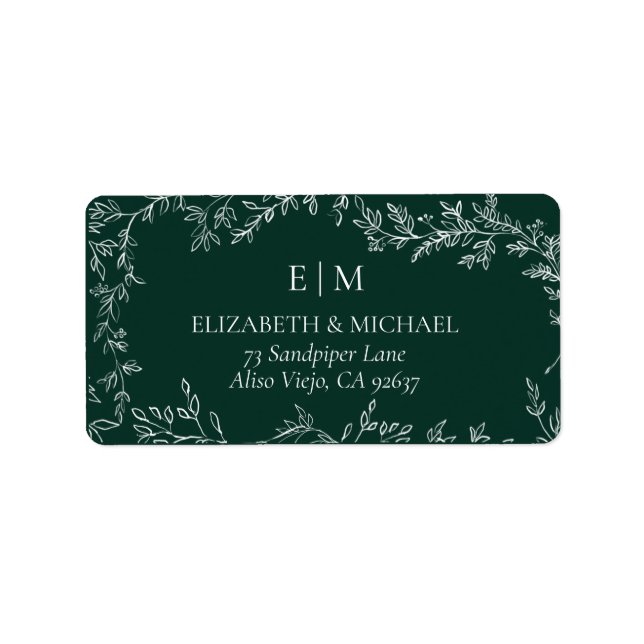 Emerald Green Monogram Wedding Address Label (Front)