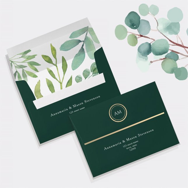 Emerald Green Monogram Wedding Envelope (Creator Uploaded)