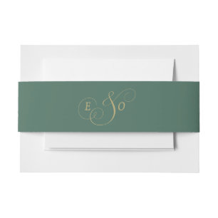 Emerald Green Monogram Wedding Invitation Belly Band