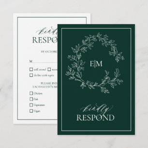 Emerald Green Monogram Wedding RSVP Card