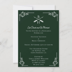 Emerald Green Monograms & Arrows Rehearsal Dinner Invitation