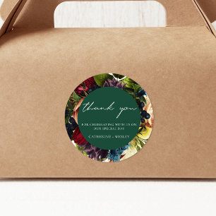 Emerald Green Moody Floral Burgundy Wedding Classic Round Sticker