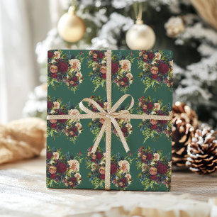 Emerald green Moody Floral Burgundy Wedding  Wrapping Paper