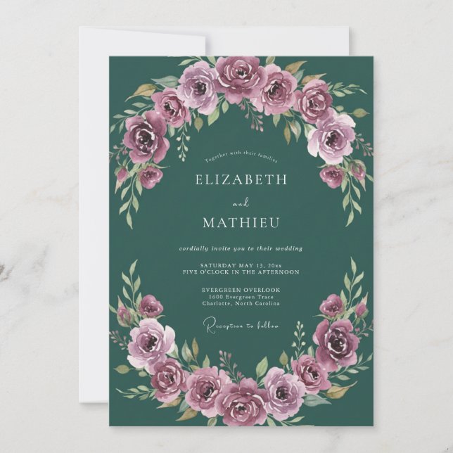Emerald Green Moody Romantic Wedding Invitation (Front)